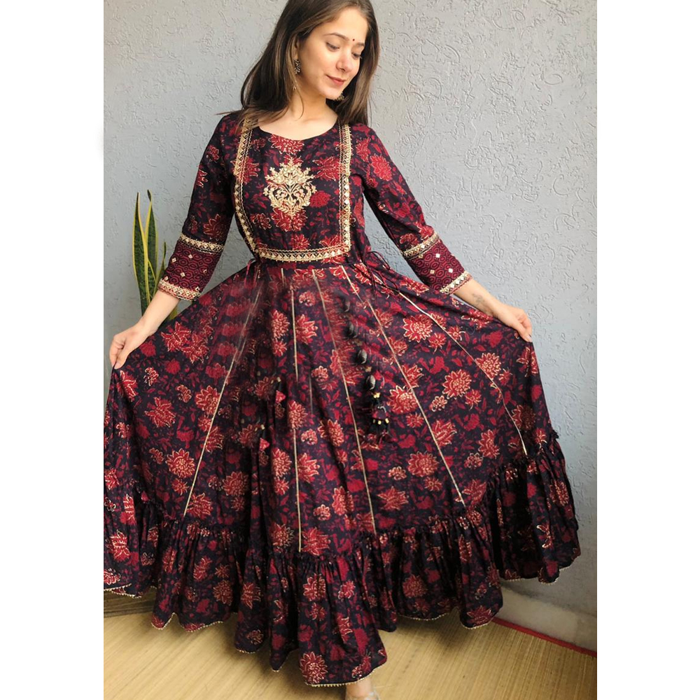Floral Print Cotton long Huge Flairy Gown | My Style Hub