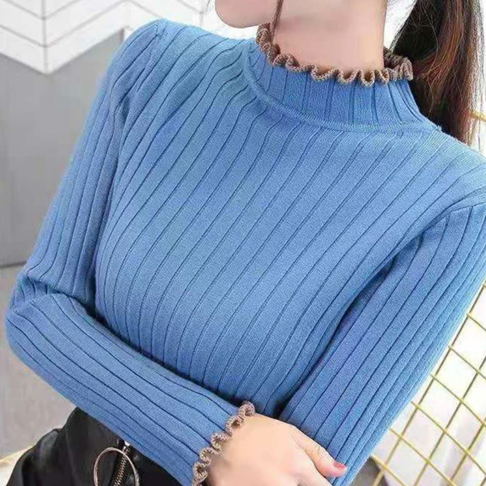 Beautiful Korean Style Autumn Winter New Female Half Turtleneck Full Sleeve Knitted Top