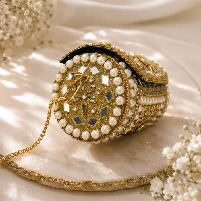 Mini Kundan Cylindrical Clutch for Women